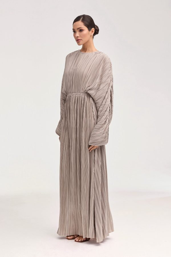 Manal Satin Plisse Batwing Maxi Dress - Taupe Cheap - Image 3