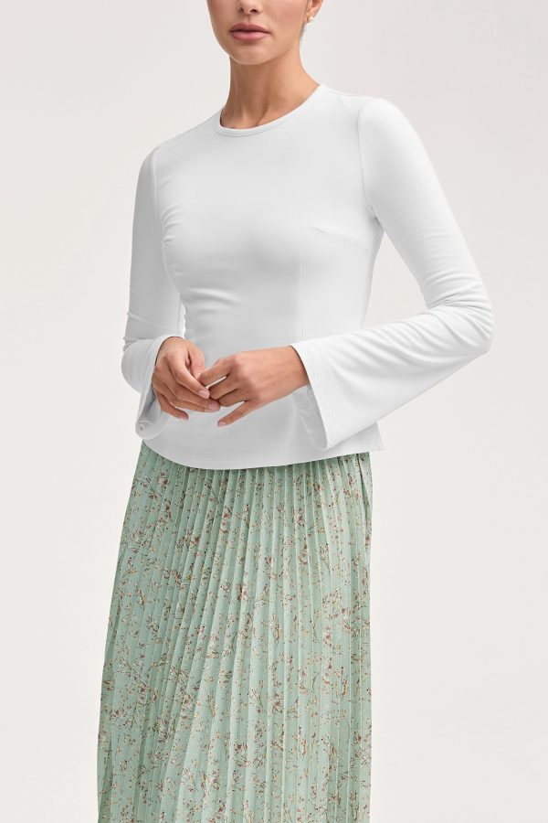 Essential Jersey Flare Sleeve Top - White on Sale