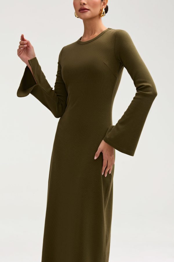 Ella Ribbed Split Cuff Maxi Dress - Olive Night Discount - Image 3