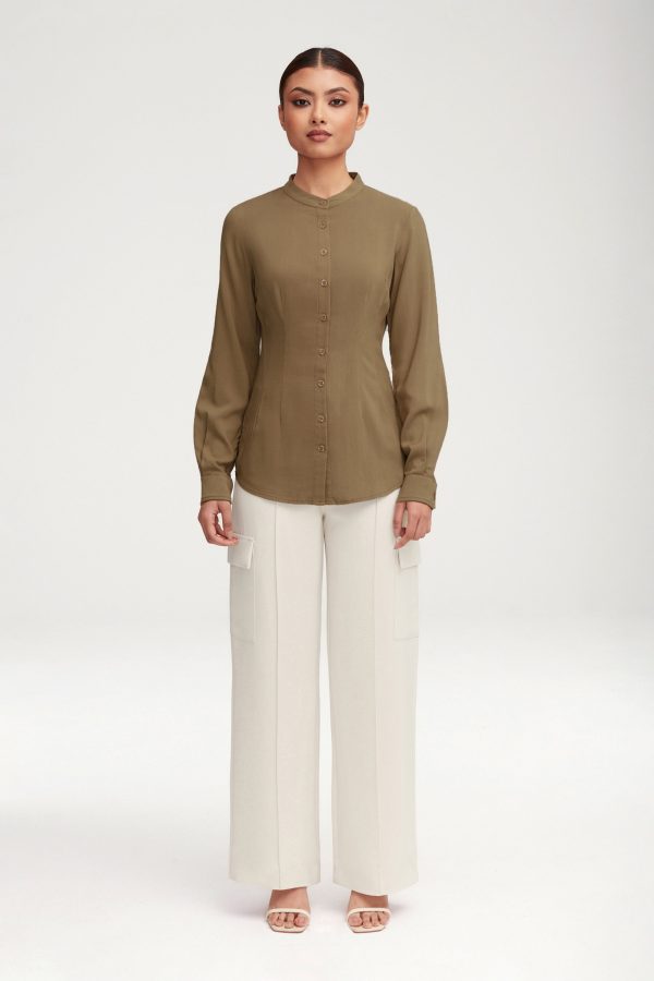 Adina Fitted Button Down Top - Desert Sage Sale - Image 3