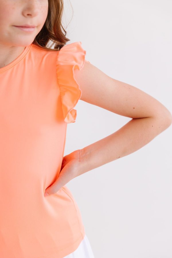 Neon Coral S S Ruffle Tee Hot on Sale