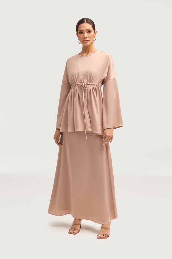 Samia Satin Tie Front Top - Cafe au Lait Sale - Image 2