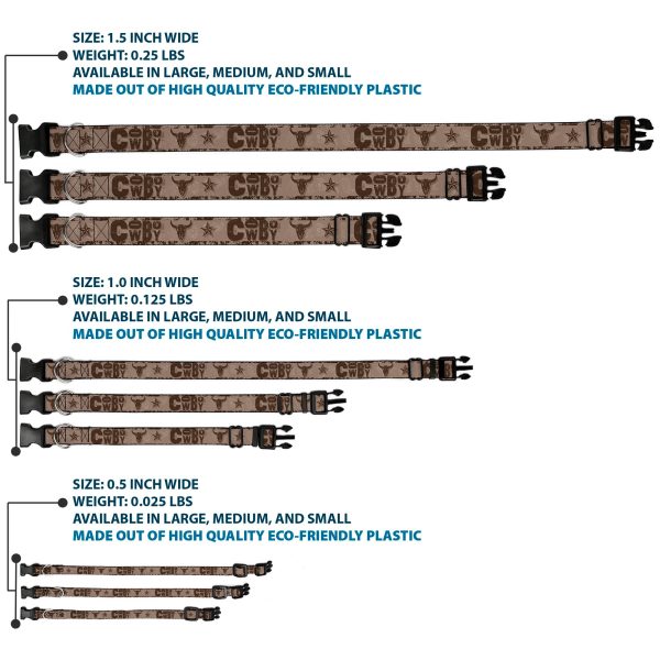 Plastic Clip Collar - Western COWBOY Icons Collage Tan Browns Supply - Image 3